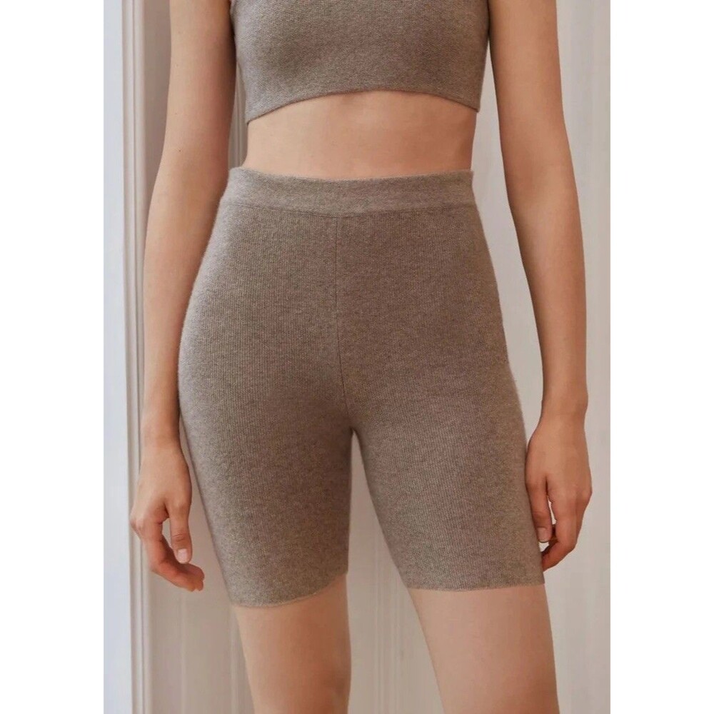 Naadam Cashmere Biker Short 7" Tan High Rise Knit SZ L